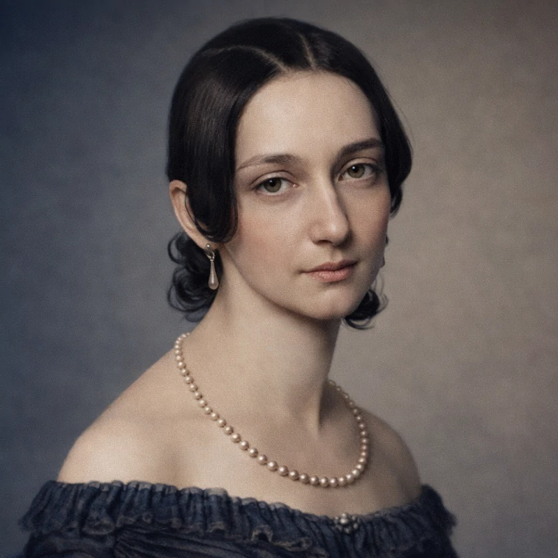 Portrait of Clara Schumann, composer and pianist whose early piano works form part of the Romantic repertoire.