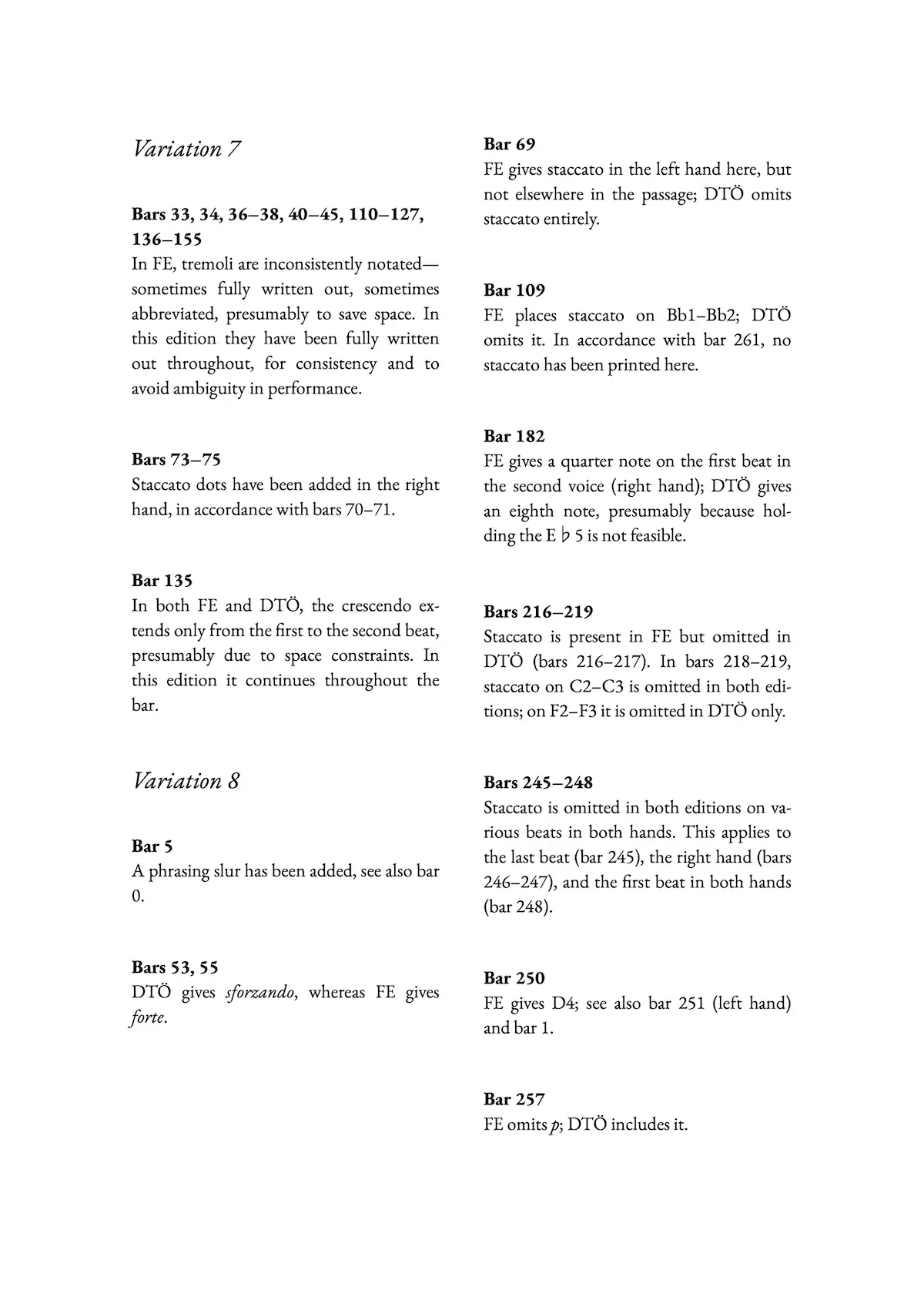 Critical commentary page documenting editorial decisions in a Felix Editions score